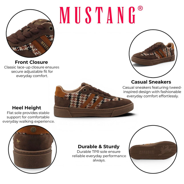 Mustang Women's Brown Tweed Sneakers Trainer Shoes - M0212020