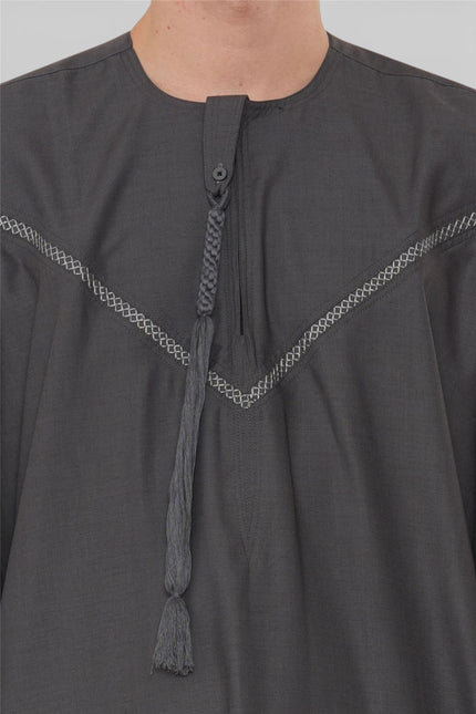Men's Eid Grey Moroccan Thobe Robe Djellaba Ramadan Eid Jubba- HM10