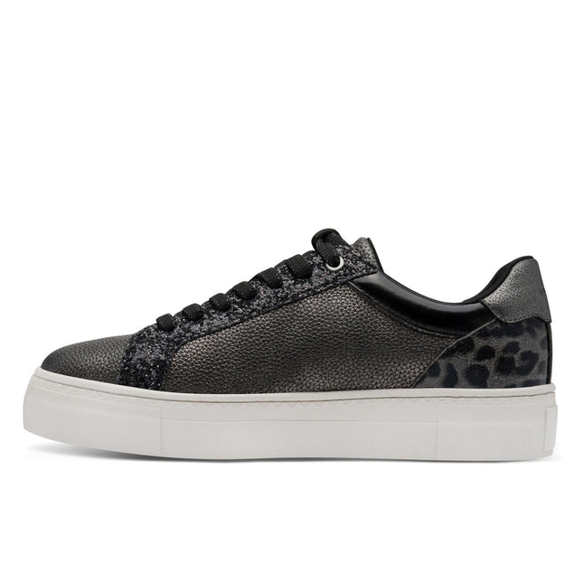 Tamaris Womens Petwer Silver Faux Leather Fashion Lace Up Sneakers