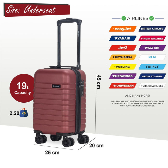 ABS Hardshell Underseat Cabin Suitcase 45 x 25 x 20 cm Luggage Suitable for Rynair