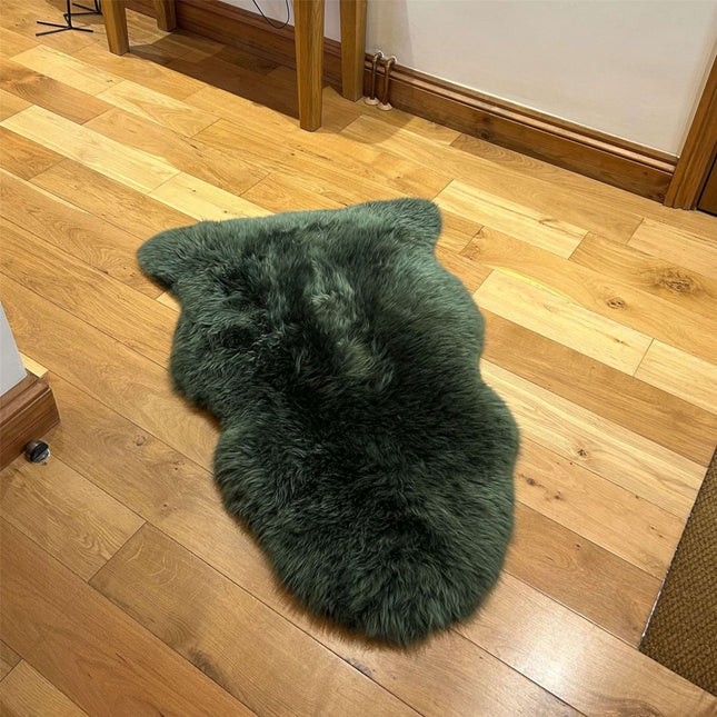 Genuine Thyme Green Sheepskin Natural Silky Soft Fluffy Real Wool Rug