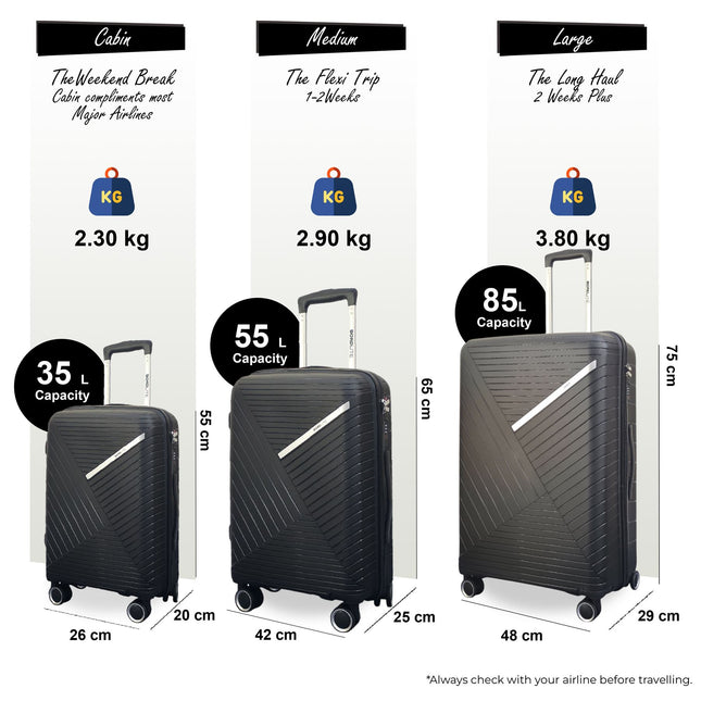 Robust PP Hard Shell 8 Wheels Luggage Travel Holiday Cabin Suitcase Set