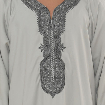 Kids Boys Grey Moroccan Thobe Robe Eid Djellaba Gandoura Jubba- K-HM65