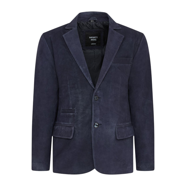 Mens Italian Navy Suede Leather Blazer Jacket - Aarau