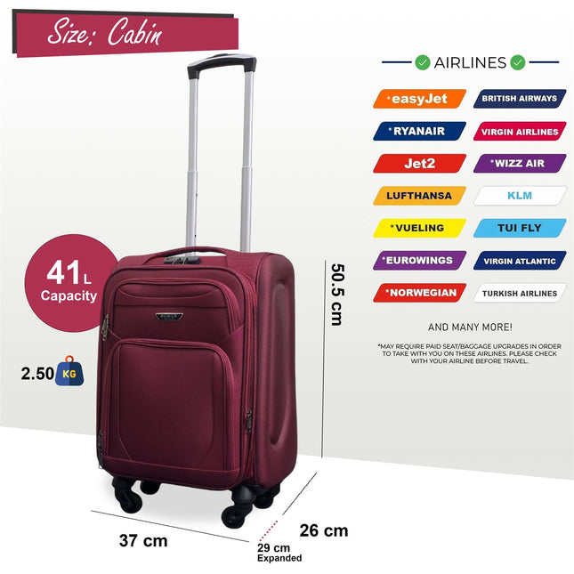 Soft Shell Lightweight Nylon Suitcase Set 4 Wheel Travel Case Holiday Bags