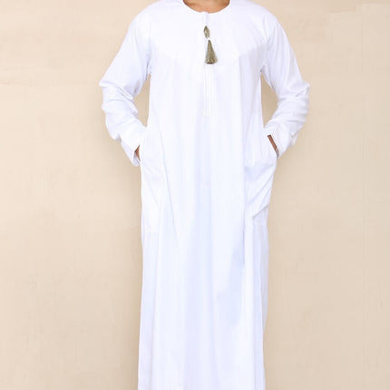 Mens White Thobe Jubba Saudi Islamic Arab Eid Emirati Kaftan Jubbah Tassel Robe