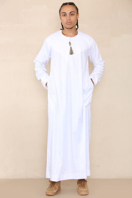 Mens White Thobe Jubba Saudi Islamic Arab Eid Emirati Kaftan Jubbah Tassel Robe