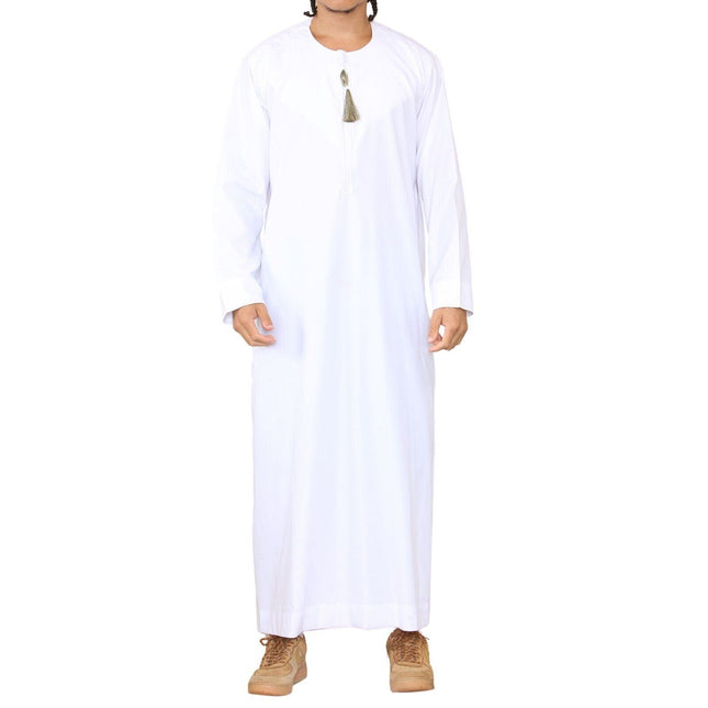 Mens White Thobe Jubba Saudi Islamic Arab Eid Emirati Kaftan Jubbah Tassel Robe