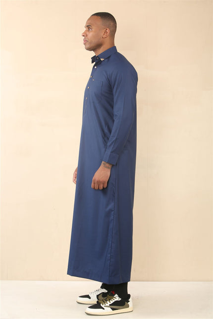 Men's Blue Thobe Arab Saudi Emirati Islamic Clothing Jubba Robe