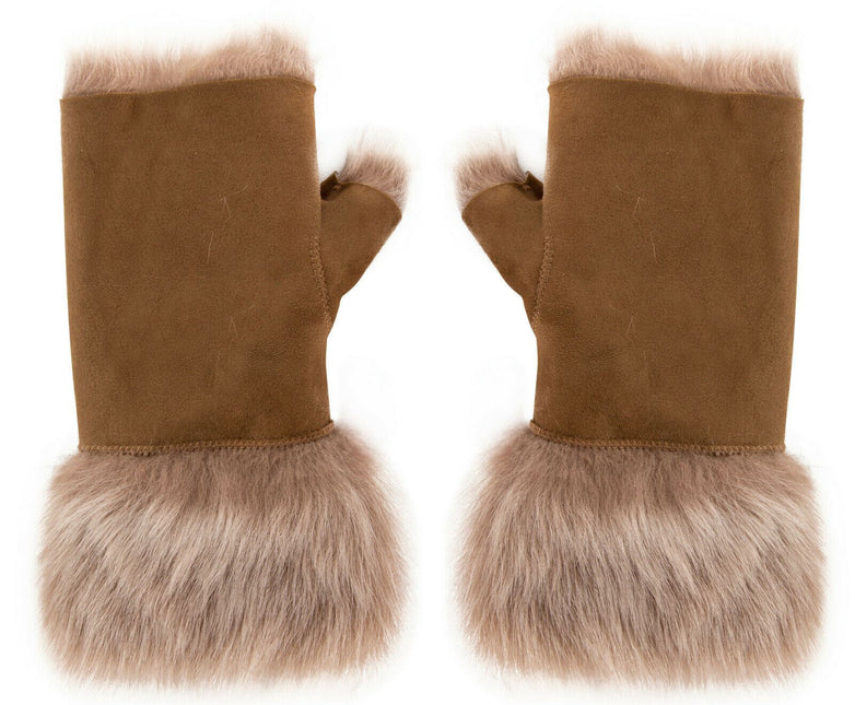 Womens Shearling  Mittens Fingerless Cuffs Toscana Suede Sheepskin Fur
