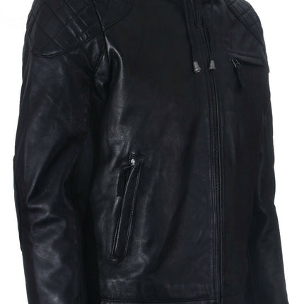 Mens Retro Hooded Leather Bomber Jacket-Zaria