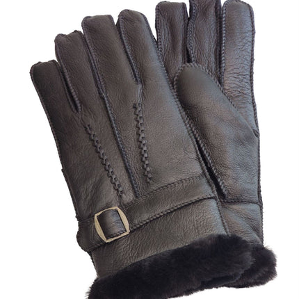 Infinity Leather Mens Black Luxury Sheepskin Leather Gloves With Buckle
