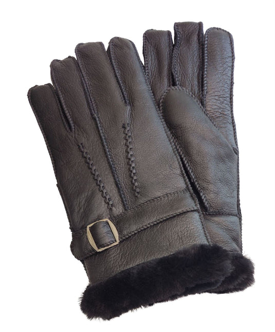 Infinity Leather Mens Black Luxury Sheepskin Leather Gloves With Buckle