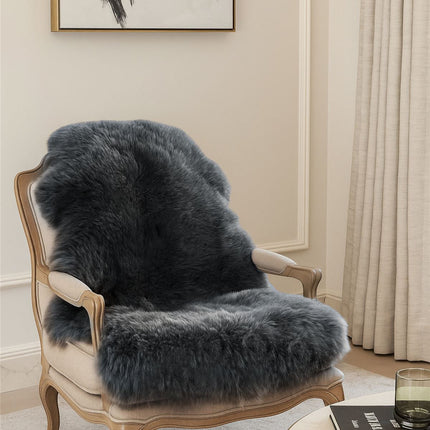 Genuine Charcoal Grey Sheepskin Natural Silky Soft Fluffy Real Wool Rug