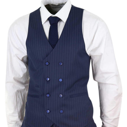 Men's 3 Piece Navy Blue Pinstripe Retro Suit