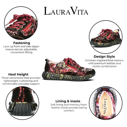 Laura Vita Women's Goth Victorian Floral Red Leather Trainer Sneaker - Burton-43