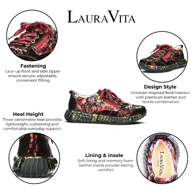 Laura Vita Women's Goth Victorian Floral Red Leather Trainer Sneaker - Burton-43