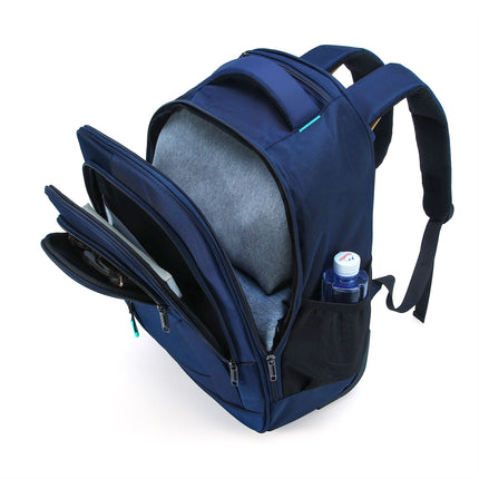 17" Blue Wheeled Laptop Backpack 1680D + PU 2 Wheel Trolley Rucksack