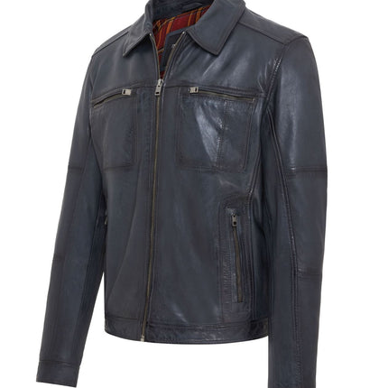 Men's Vintage Classic Short Soft Leather Biker Jacket