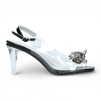 Laura Vita Women’s Mira 01 Clear Black Slip-On Cinderella Heel Sandals