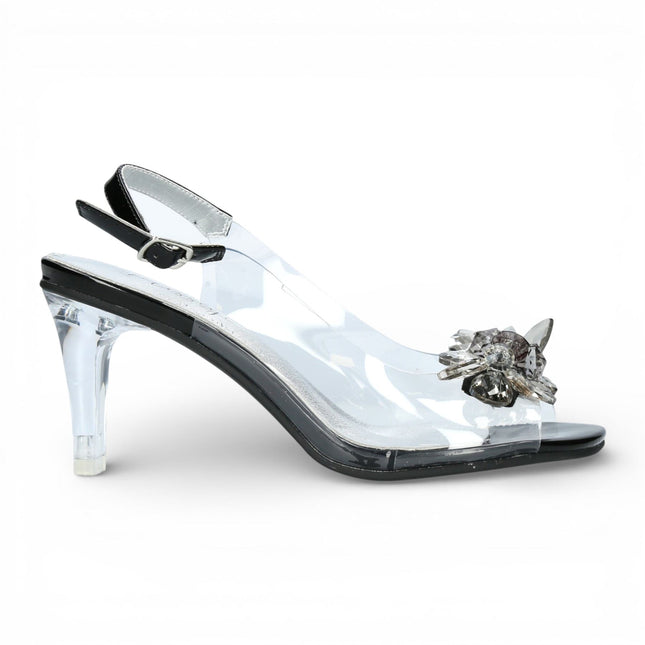 Laura Vita Women’s Mira 01 Clear Black Slip-On Cinderella Heel Sandals