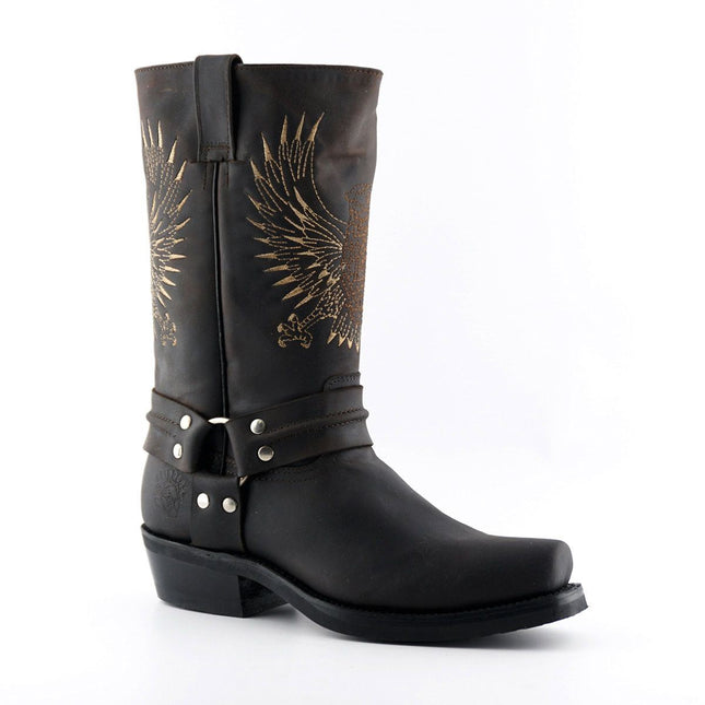 Grinders Mens Brown Leather Cowboy Boots - Bald Eagle