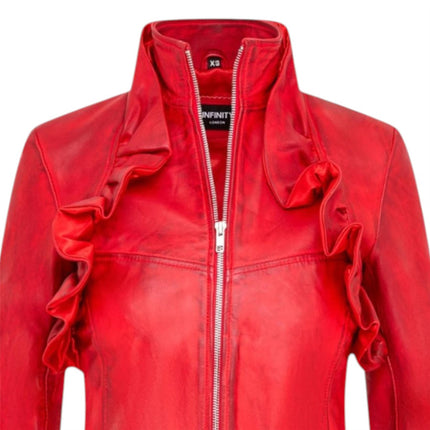 Womens Goth Red Leather High Collar Victorian Flare Tailcoat - Challa