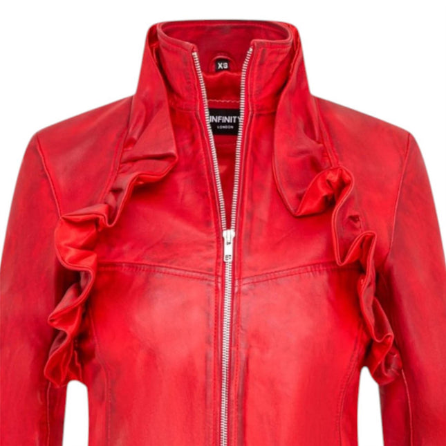 Womens Goth Red Leather High Collar Victorian Flare Tailcoat - Challa