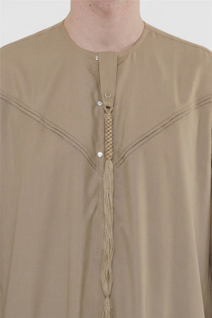 Men's Eid Beige Moroccan Jubba Robe Djellaba Ramadan Eid Thobe - HM11