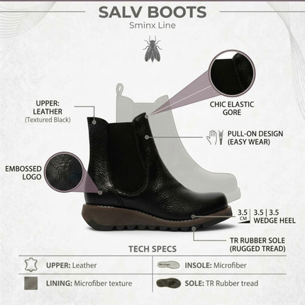 Fly London Womens Black Chelsea Leather Ankle Boots - SALV195