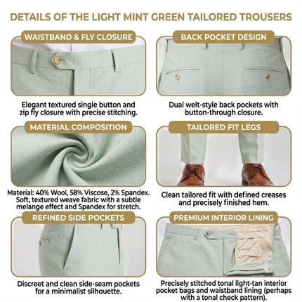 Men's Sage Green Formal Pants Tailored Fit Trousers - Belmont