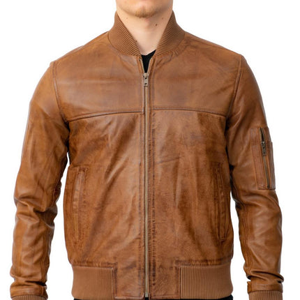Mens Retro MA-1 Leather Bomber Jacket-Arlington