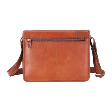 Genuine Leather Tan Laptop Satchel Messenger Shoulder Bag - Astor