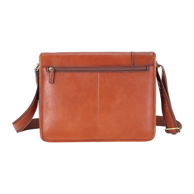 Genuine Leather Tan Laptop Satchel Messenger Shoulder Bag - Astor