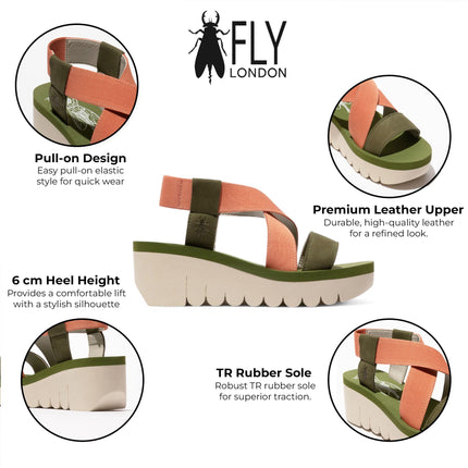 Fly London Women's Yabi922Fly Green / Tea Rose Cupido Leather Wedge Sandals