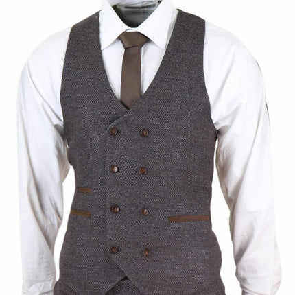 Mens Brown Wool 3 Piece Suit Double Breasted Tweed Peaky Blinders 1920