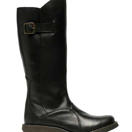 Fly London Womens Black Mol 2 Leather Wedge Heel Knee High Zip Up Boots