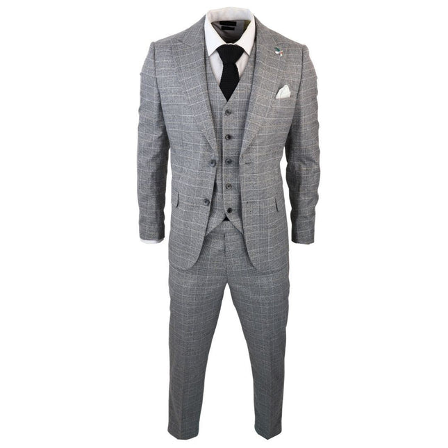 Men's Check Grey 3 Piece Prince Of Wales Suit