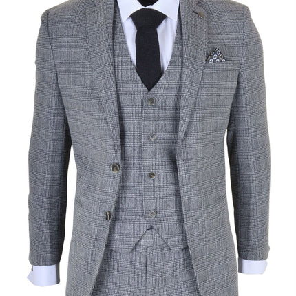 Men's 3-Piece Grey Classic Check Suit Slim Fit Plain Formal Party Suit