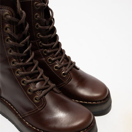 Fly London Womens Brown Rami043 Casual Leather Lace-Up Ankle Dress Boots