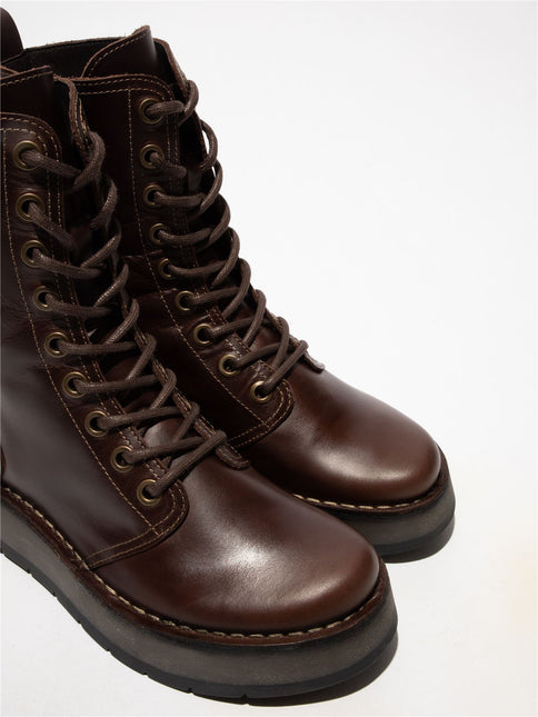 Fly London Womens Brown Rami043 Casual Leather Lace-Up Ankle Dress Boots
