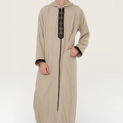 Men's Eid Grey Hooded Moroccan Thobe Robe Djellaba Ramadan Jubba- HM3
