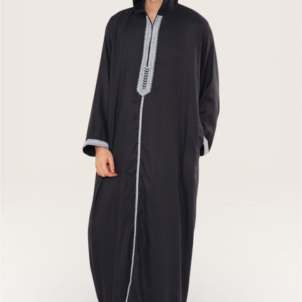 Men's Eid Navy Blue Hooded Moroccan Thobe Robe Djellaba Ramadan Jubba- HM3