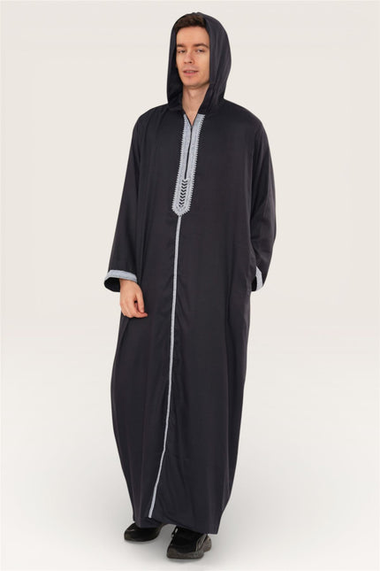 Men's Eid Navy Blue Hooded Moroccan Thobe Robe Djellaba Ramadan Jubba- HM3