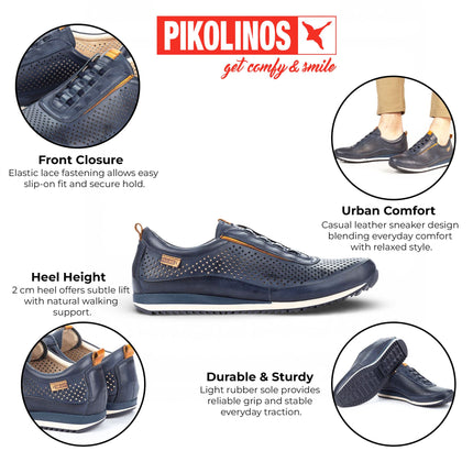 Pikolinos Men's Blue Leather Elastic Slip-on Sneaker Trainers Shoes - Liverpool