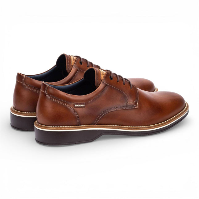 Pikolinos Men's Brown Leather Lace-Up Derby Comfort Shoes - Claret