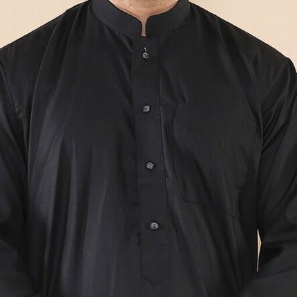 Mens Black Thobe Jubba Saudi Islamic Arabic Eid Cotton Kaftan Jubbah Umrah Robe