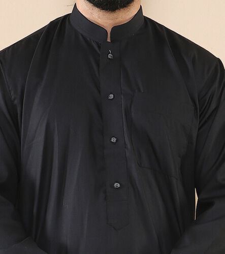 Mens Black Thobe Jubba Saudi Islamic Arabic Eid Cotton Kaftan Jubbah Umrah Robe