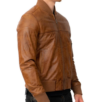 Mens Retro MA-1 Leather Bomber Jacket-Arlington