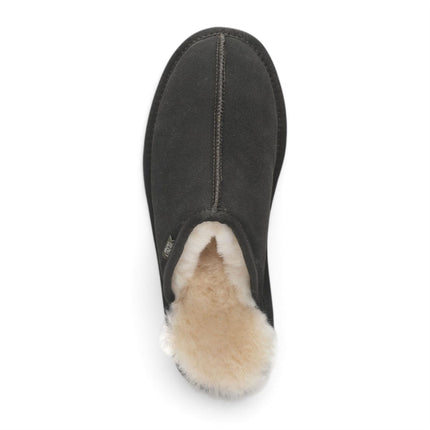Men's Genuine Sheepskin Olive Green Suede Mule Winter Warm Non-Slip - Highland